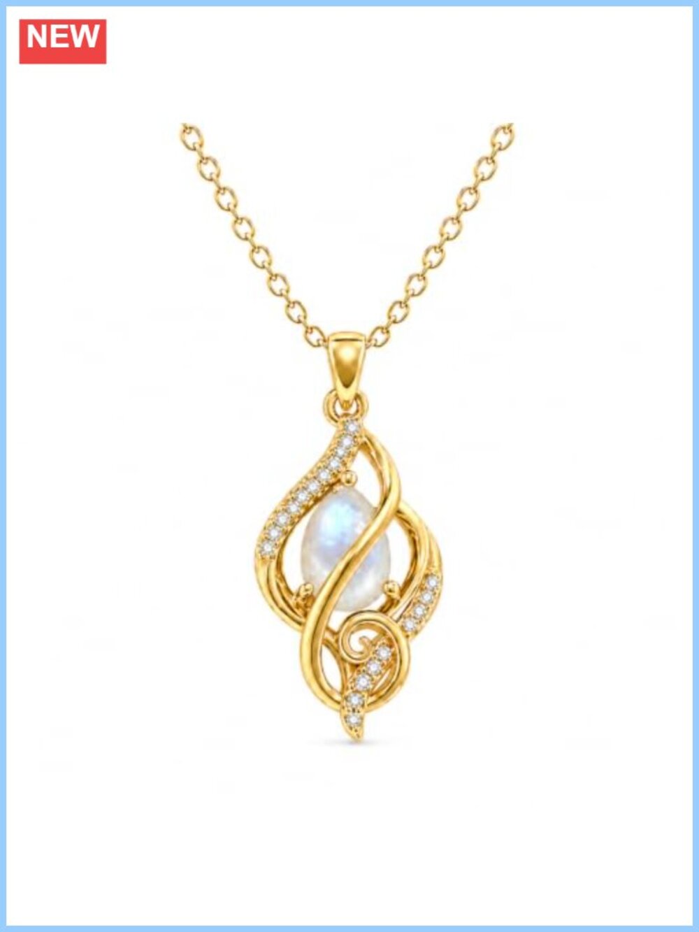 14K Gold Plated Twisted Infinity Pendant Necklace Pear Cut Teardrop Gemstone